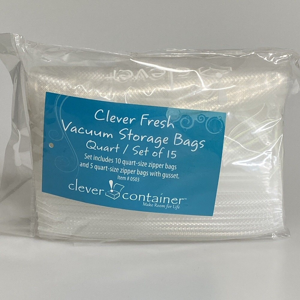 Clever Fresh Vacuum Storage Bags, Set of 15 Quart #0503 Food Storage NEW